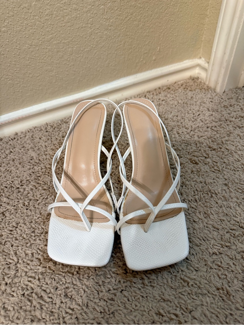 SHEIN White Strappy Square-Toe Heeled Sandals